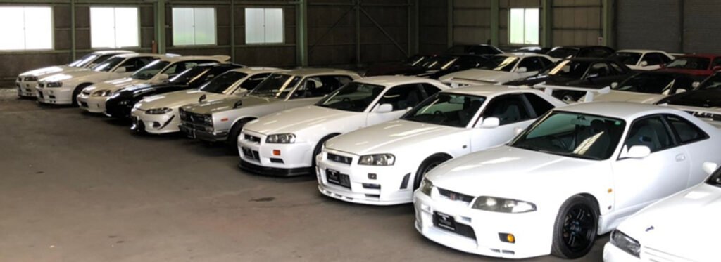 Nissan Skyline models inside TOPRANK’s storage warehouse in Japan