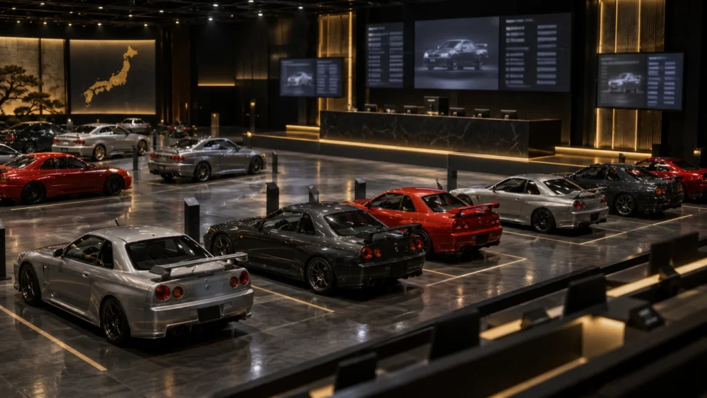 Conceptual Japanese vehicle auction — AI illustration